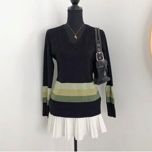 Vila Milano Black and green striped V-neck sweater